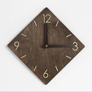 Nordic Star Four Corner Wooden Decorative Wall Clock With Walnut Finished Home Decor Living Room