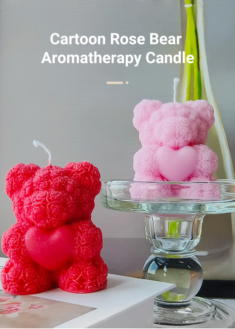 Luxury Valentines Day Gift Cute Rose Bear Flowers Soy Wax Scented Candles For Wedding Decor