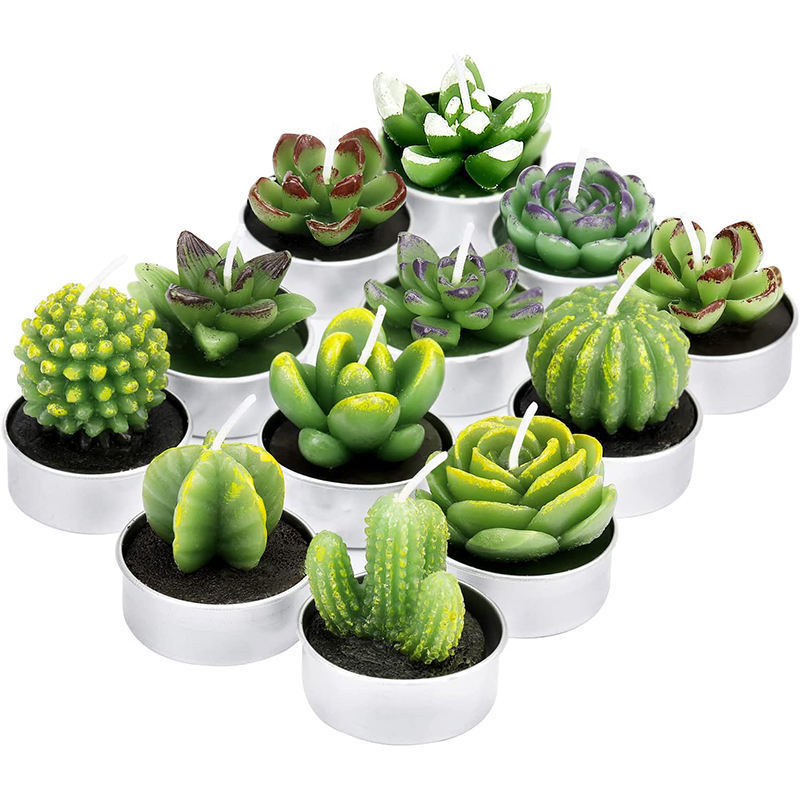 Cactus Tealight Candles Handmade Delicate Succulent Cactus Candles Flameless Aromatherapy Mini Candles Home Party Decoration