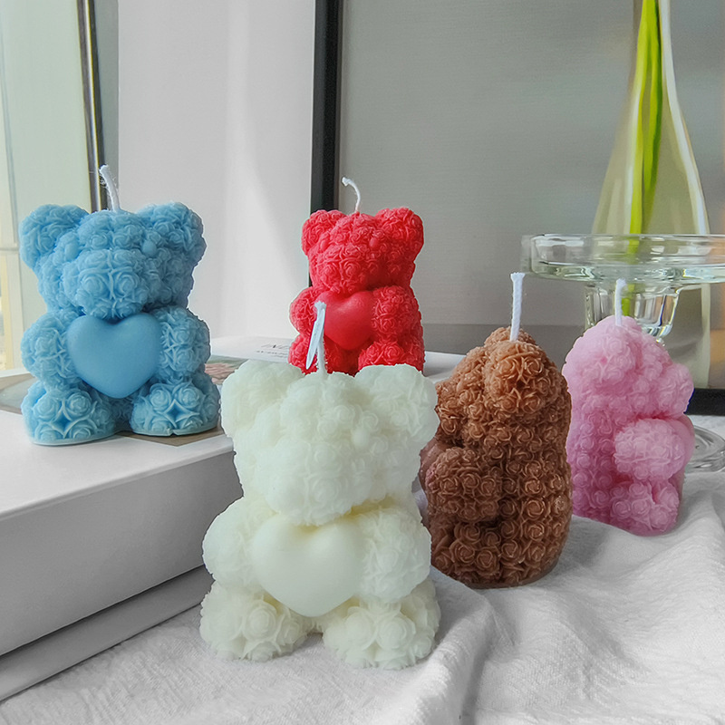 Custom Handmade Bear Rose Lovely Teddy Bear Candles For Valentine Gift