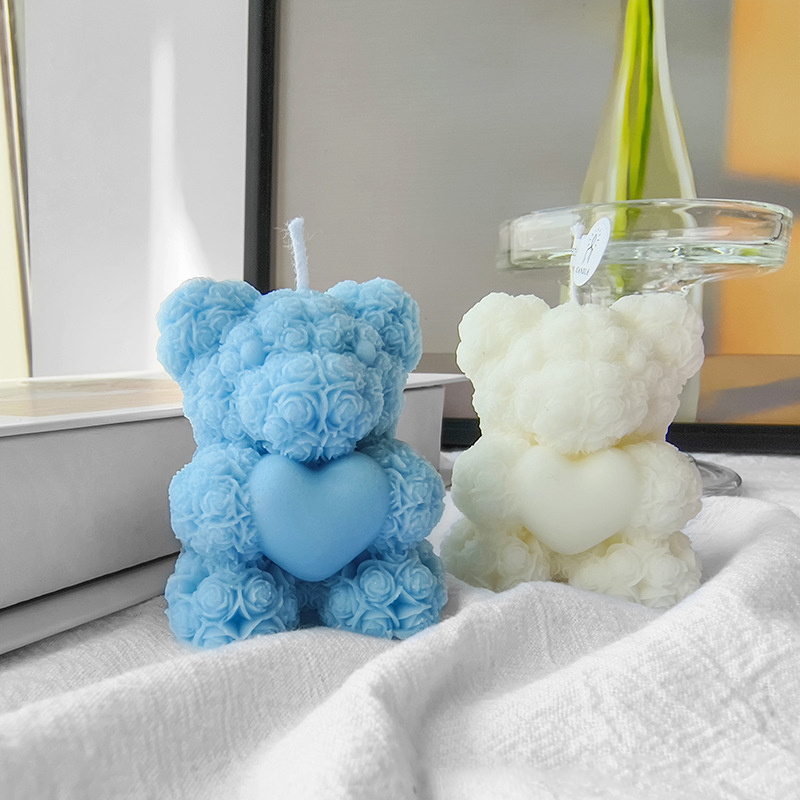 Custom Handmade Bear Rose Lovely Teddy Bear Candles For Valentine Gift