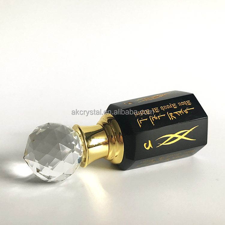 Luxury design wedding favors personalized octagon shape black crystal perfume oil refill attar bottle 3ml