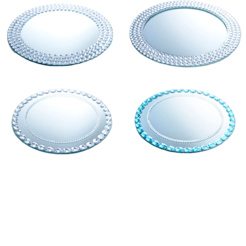 Wholesale Wedding Event Dinnerware Type Square Silver Crystal Glass Mirror Charger Plates With Diamond Stone Rim