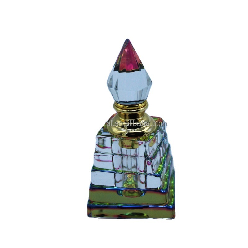 Islamic crystal gifts arabic egyptian pyramid shape 3ml crystal attar perfume bottles with glass stick