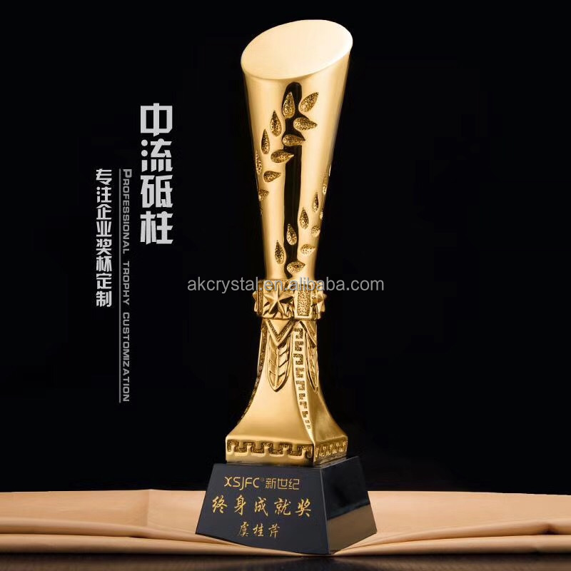 Wholesale sports award black crystal base gold resin torch trophy, crystal trophy cup, gold torch award trophy