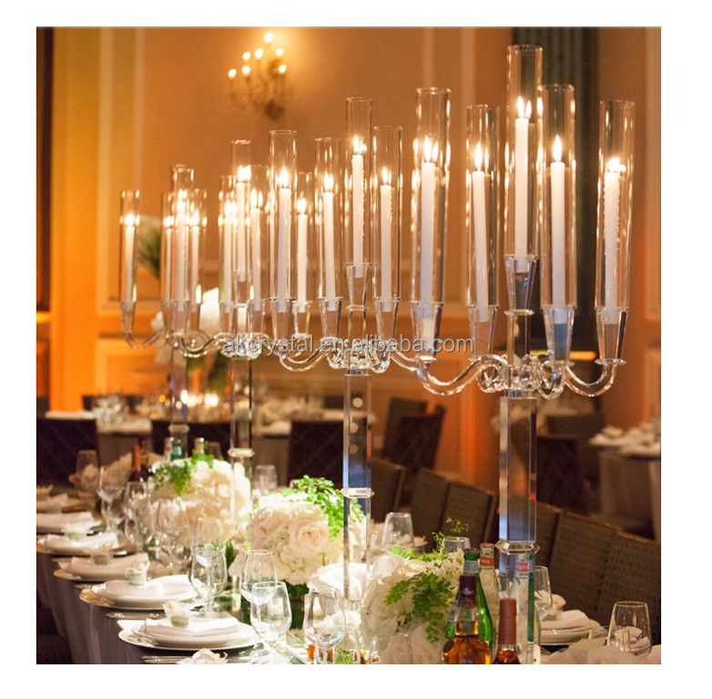 100 110 120CM Romantic Long Glass Tube 5 Arms Candle Holder Crystal Candelabra Wedding Table Centerpieces