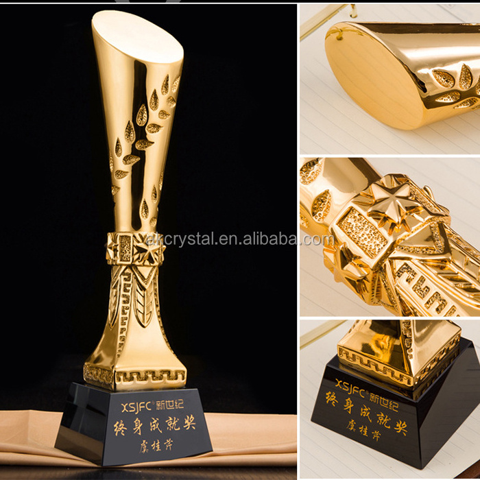 Wholesale sports award black crystal base gold resin torch trophy, crystal trophy cup, gold torch award trophy