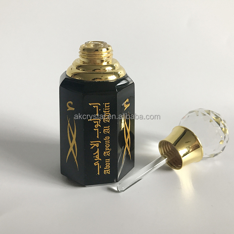 Luxury design wedding favors personalized octagon shape black crystal perfume oil refill attar bottle 3ml