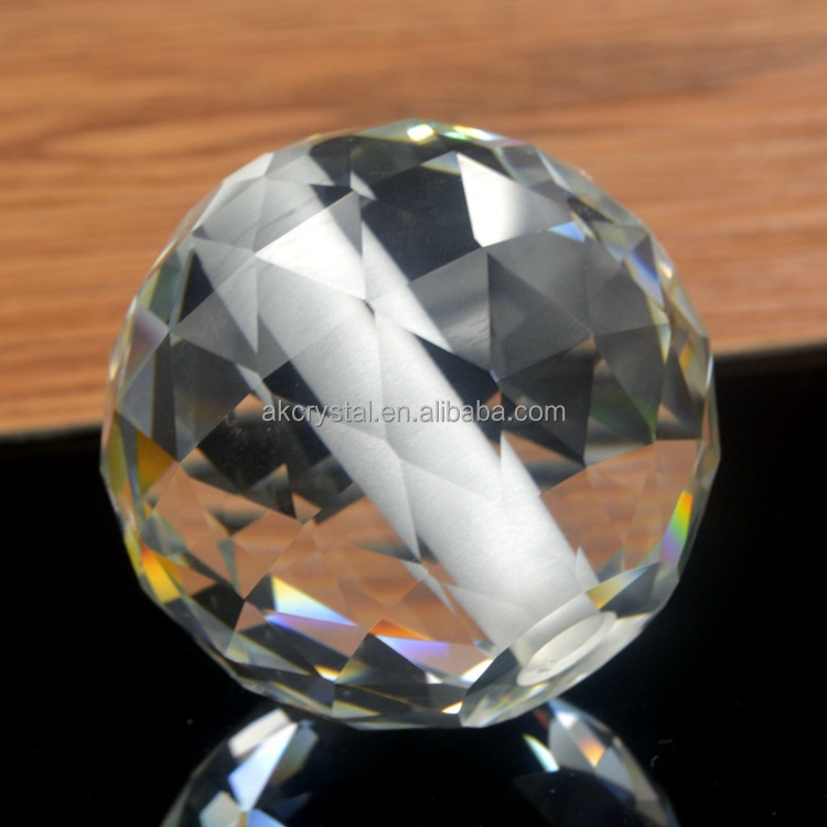 Wholesale40,50, 60,70,80,90,100mm clear solid glass ball faceted hanging crystal ball sphere with hole