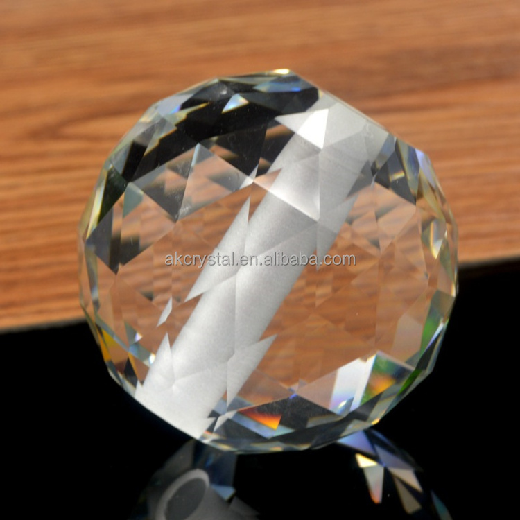 Wholesale40,50, 60,70,80,90,100mm clear solid glass ball faceted hanging crystal ball sphere with hole