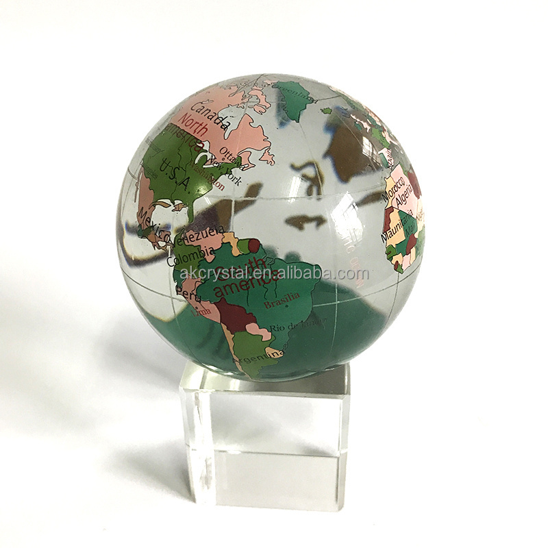 Hot sale souvenir or business gifts decorative desktop transparent glass crystal world map globe