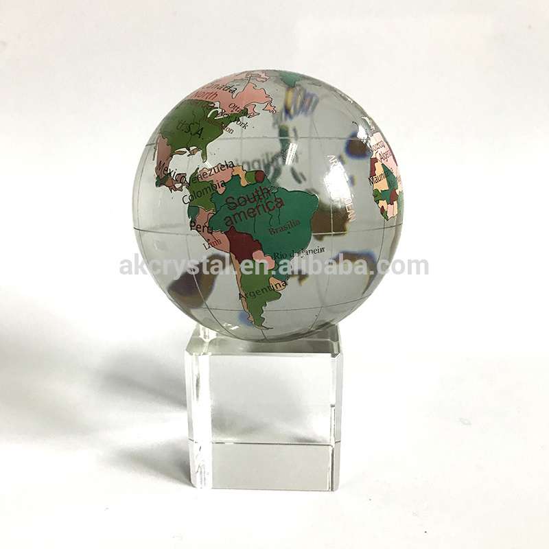 Hot sale souvenir or business gifts decorative desktop transparent glass crystal world map globe