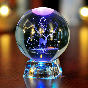 Graduation Gifts Decorative Award Good Design 3D Laser Engrave Solar System Galaxy Crystal Ball With Led Base