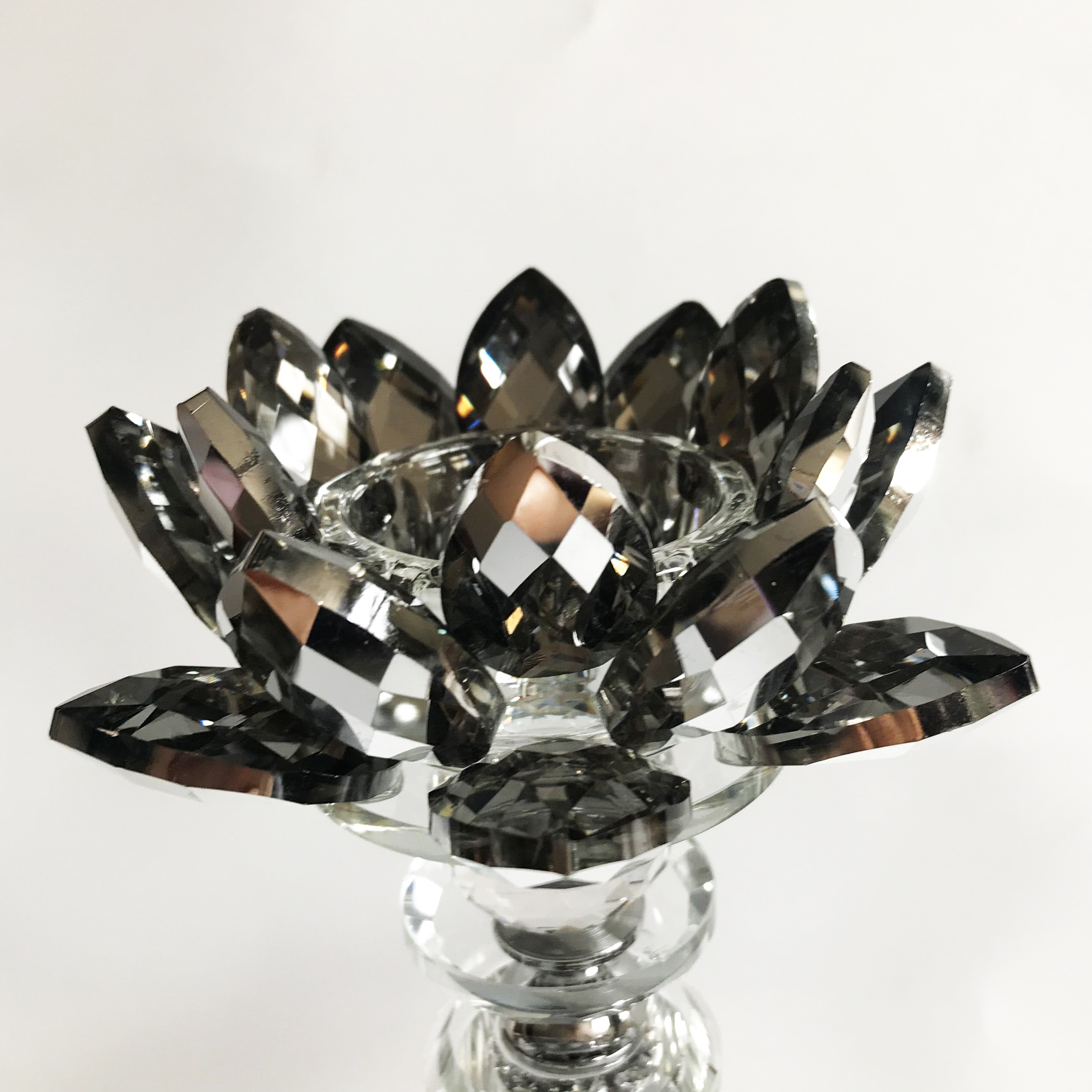 Shining 5 arms crystal candelabra centerpiece wedding party decoration black coated crystal glass lotus candle holder