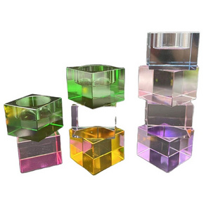 Oem Home Wedding Home Decoration Colorful Crystal Glass Candle Holder Square Cube Candle Stand