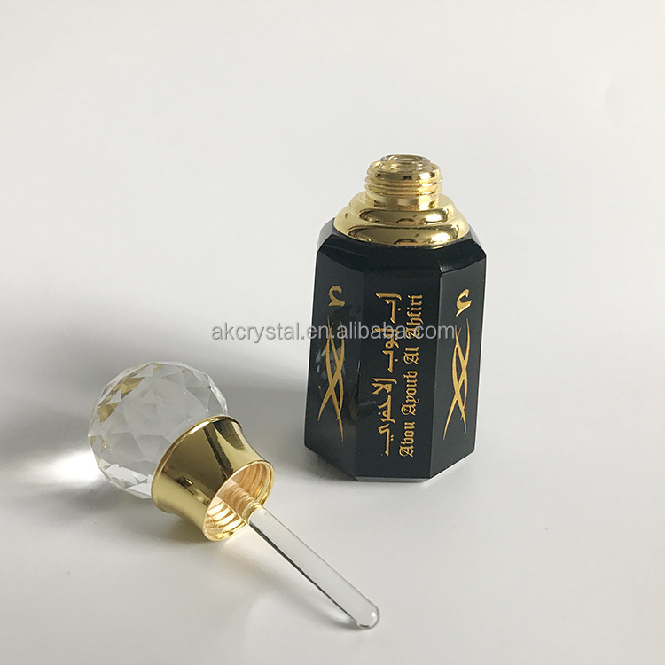 Luxury design wedding favors personalized octagon shape black crystal perfume oil refill attar bottle 3ml