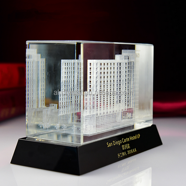 Factory supply souvenir gift Famous Building Engraved 3D Laser Crystal Glass Cube