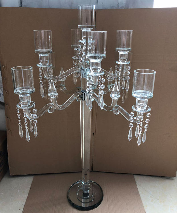 Wholesale Luxury Design Clear 9 Arms Crystal Candle Holder Glass Candelabra For Wedding Centerpieces