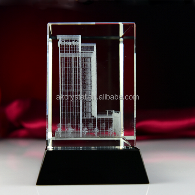 Factory supply souvenir gift Famous Building Engraved 3D Laser Crystal Glass Cube