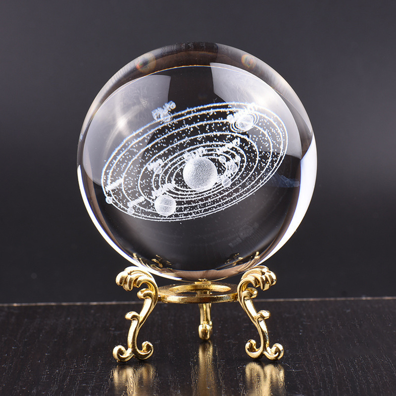 Graduation Gifts Decorative Award Good Design 3D Laser Engrave Solar System Galaxy Crystal Ball With Led Base