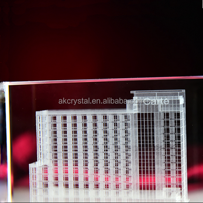 Factory supply souvenir gift Famous Building Engraved 3D Laser Crystal Glass Cube