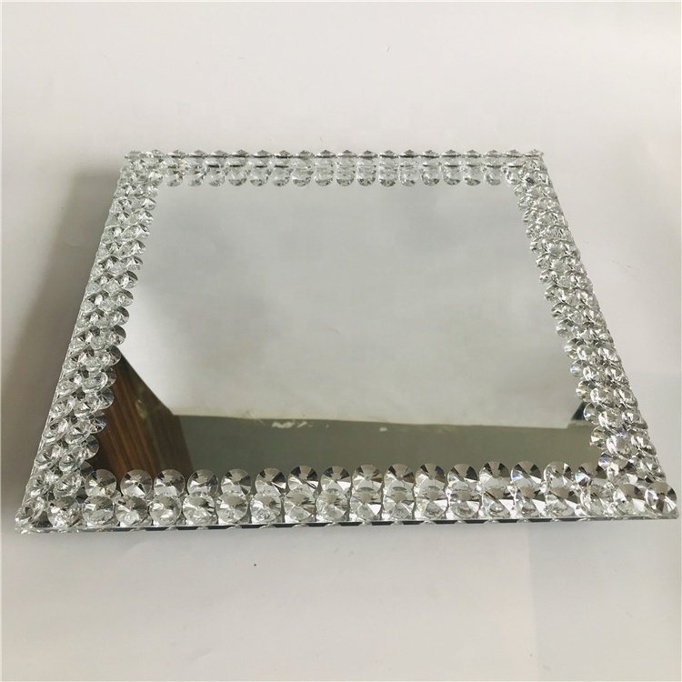 Wholesale wedding event dinnerware type square silver beaded clear glass charger plates mirror fruit or dessert plates