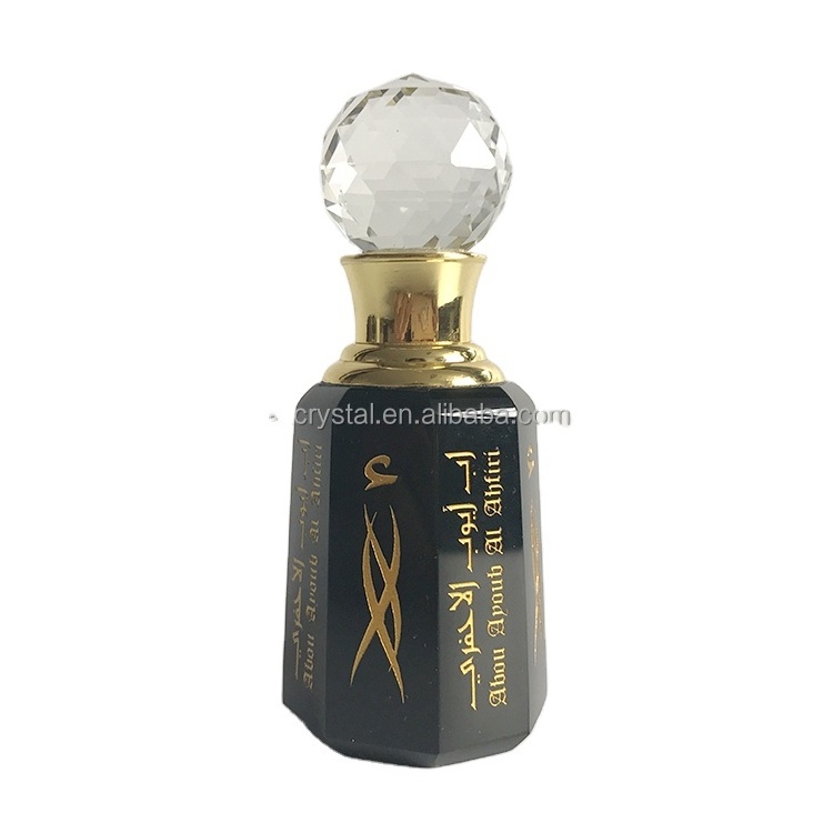 Luxury design wedding favors personalized octagon shape black crystal perfume oil refill attar bottle 3ml