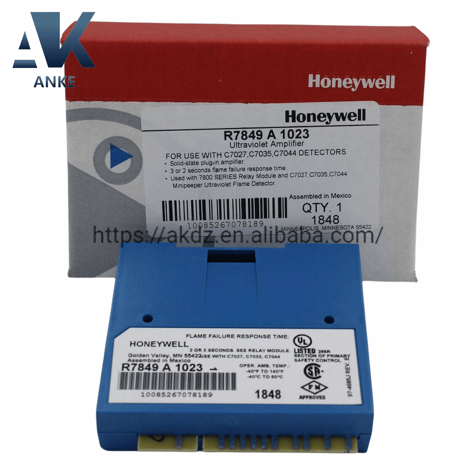 Honeywell R7849A1023 Ultraviolet Flame Amplifier R7824/R7847/R7848/R7849/R7851/R7861/R7886