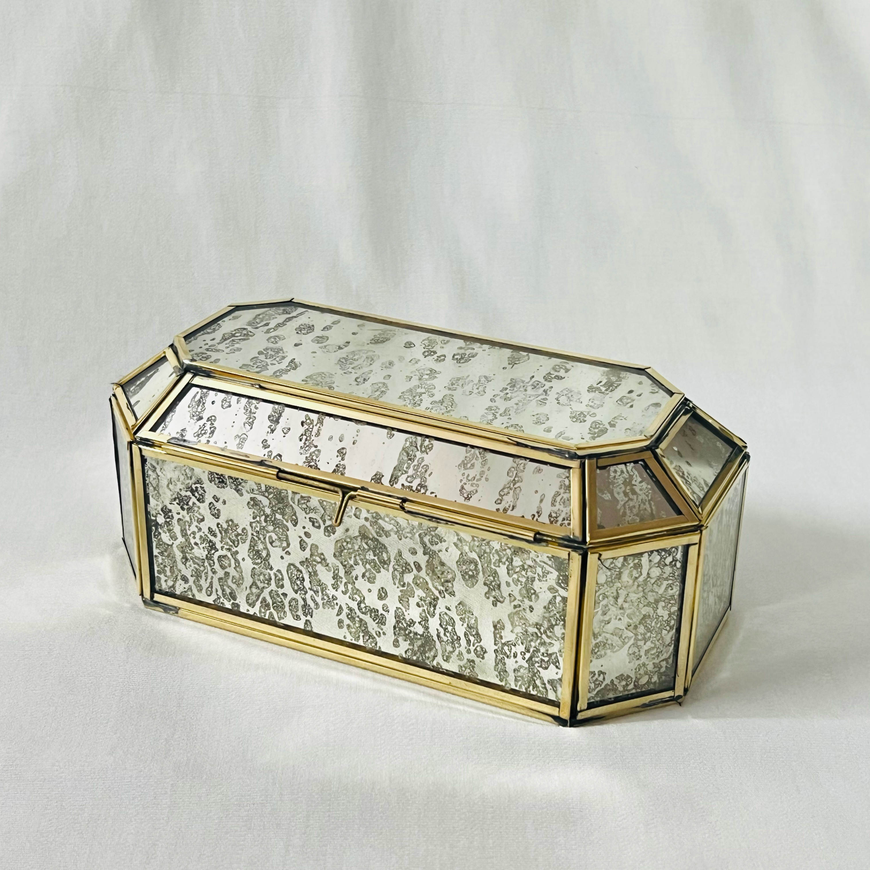 Latest Antique Mercury Glass Gold Metal Framed Jewelry Decorative Box Rings Earrings Storage Handmade Jewellery Box