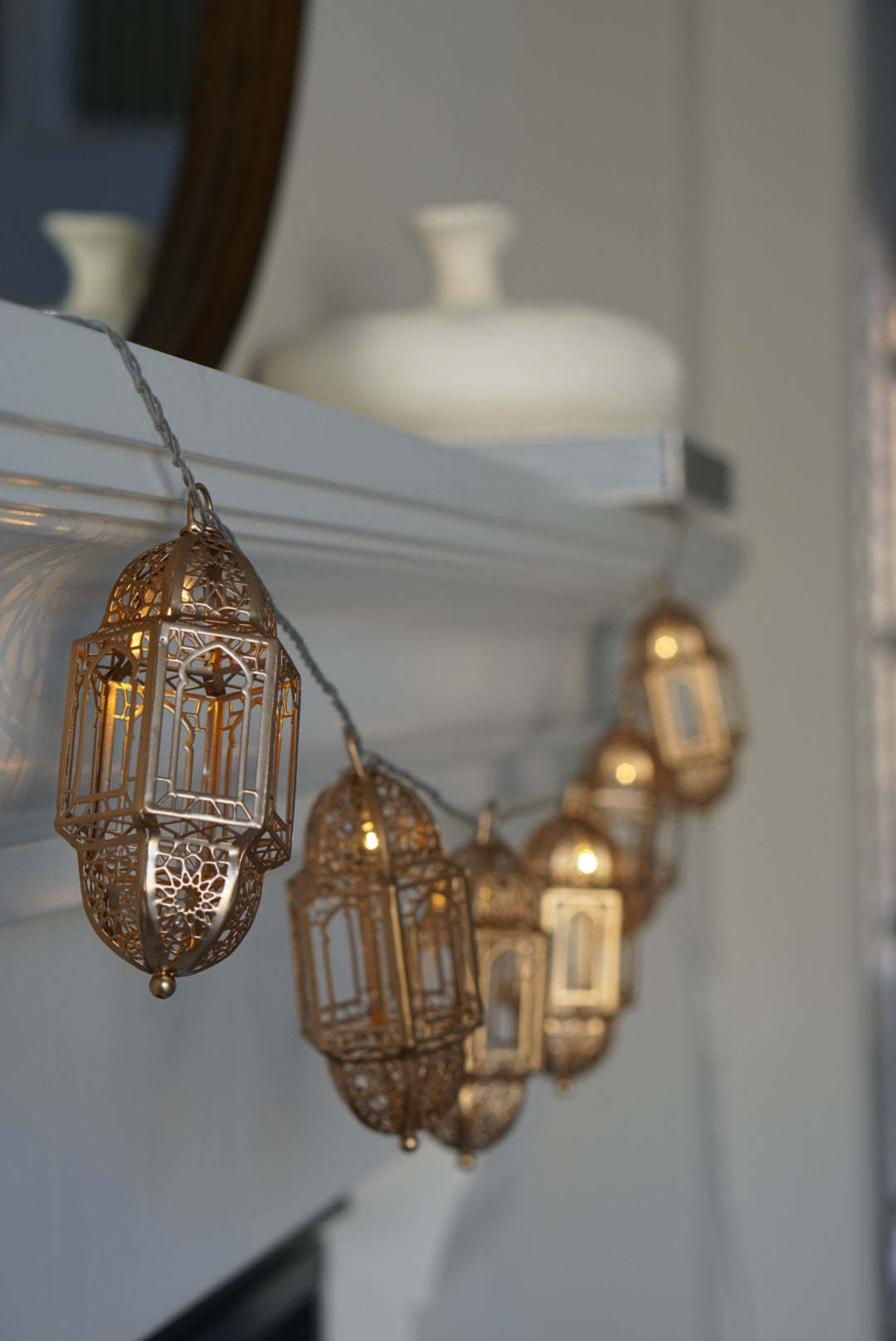 Mini Decorative Hanging Moroccan Candle Lanterns Indoor and Outdoor Lighting Gold Metal Handmade Moroccan Lanterns