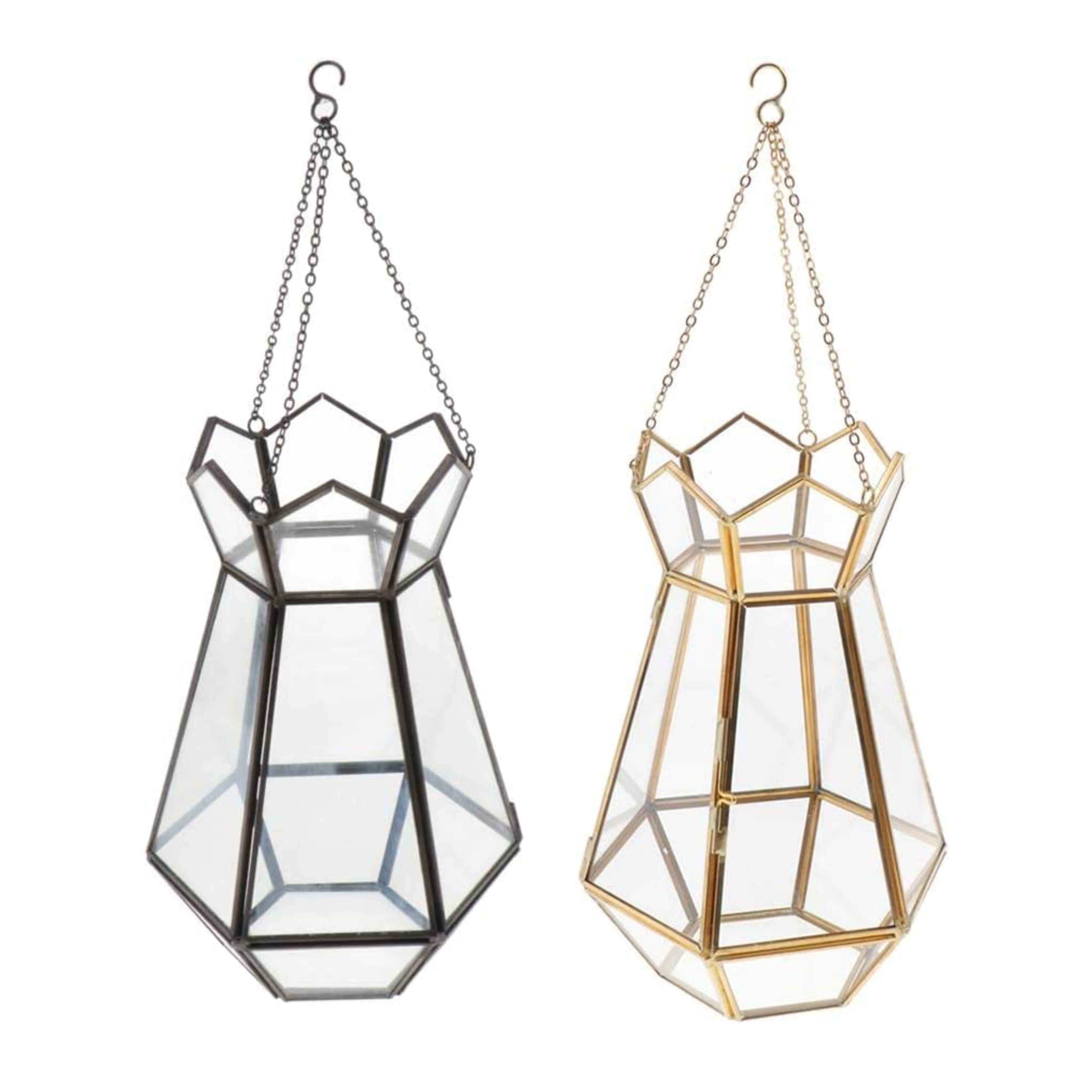 Latest Designer Hanging Metal Framed Glass Gold and Black Candle Holders Lanterns and Candle Jars