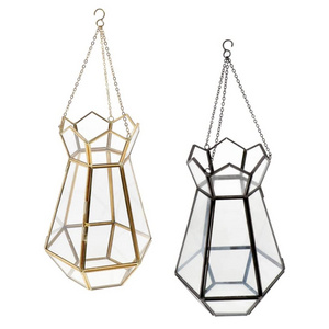 Latest Designer Hanging Metal Framed Glass Gold and Black Candle Holders Lanterns and Candle Jars