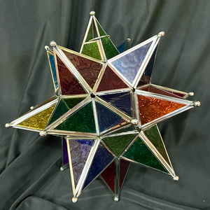 Christmas Decorations Lights 2024 Wholesale Star Tea light Holder Lantern with Colorful Glass High Quality Hanging Star Lanterns