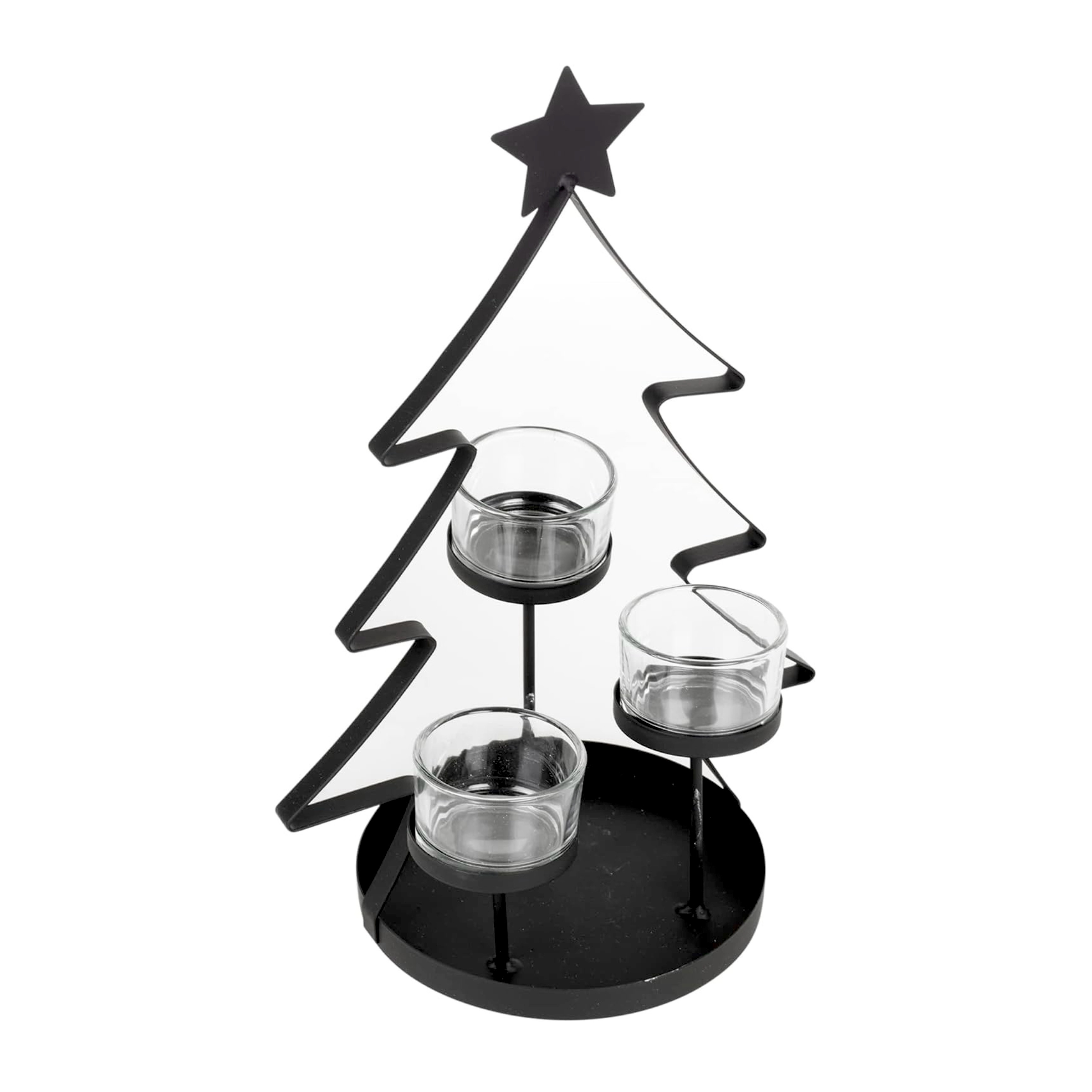 Christmas Decorative Black Tree Design Mini Tea Light Holder with 3 Cup Candles Elegant Home Decorative Candle Holder