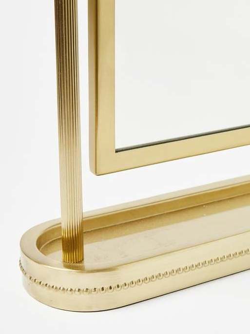 Modern Decorative Mirror with Gold Frame and Metal Stand Table Top Cosmetic Metal Framed Mirror