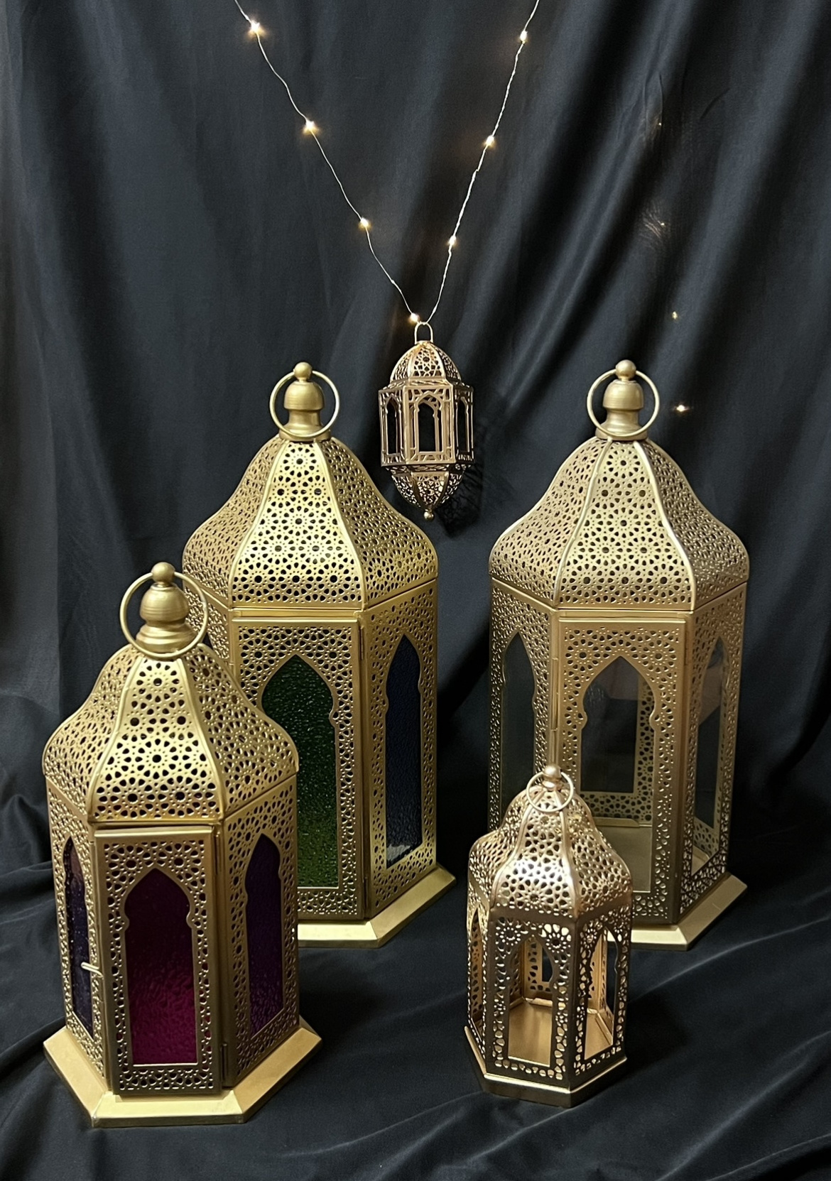 2024 Ramadan and Eid Decoration Metal Moroccan Candle Lanterns Islamic Decorative Different Sizes Table and Hanging Lanterns