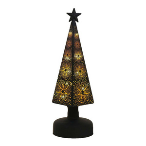 Christmas Decorations Tree Shaped Metal Votive Candle Holder Dual Tone with Stars Cutwork Metal Candle Holder