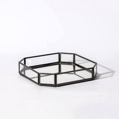 Premium Stainless Steel Black Mirrored Tray with Metal Frame Elegant Vanity Mirror Tray Christmas Decorative Jewelry Tray