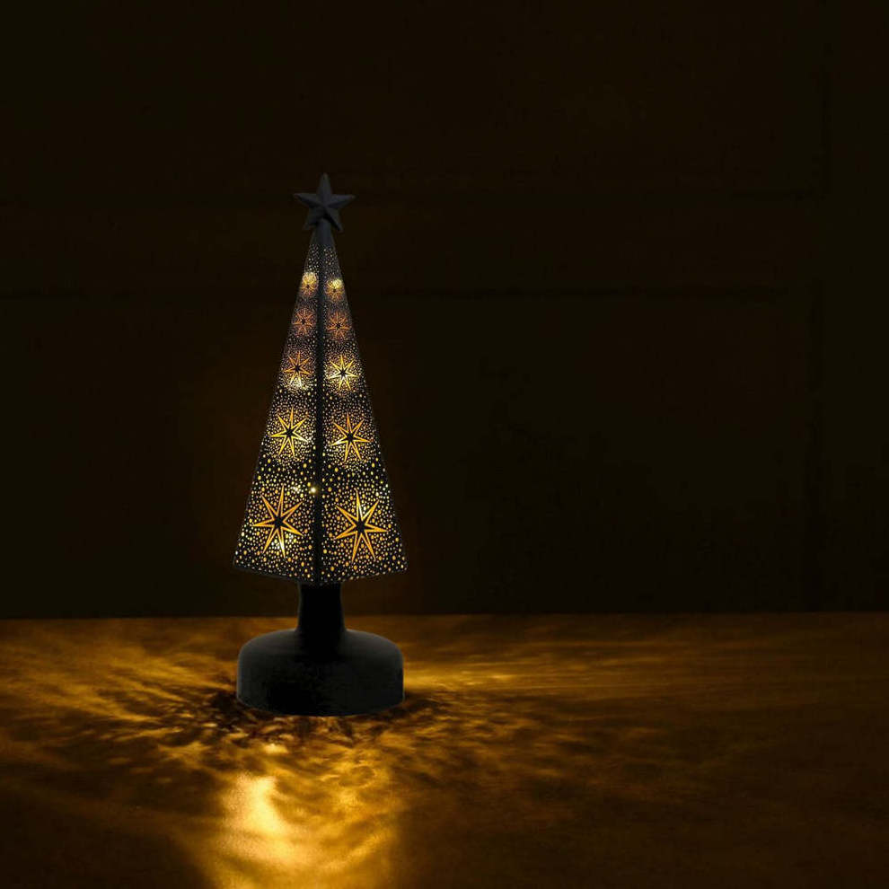 Christmas Decorations Tree Shaped Metal Votive Candle Holder Dual Tone with Stars Cutwork Metal Candle Holder