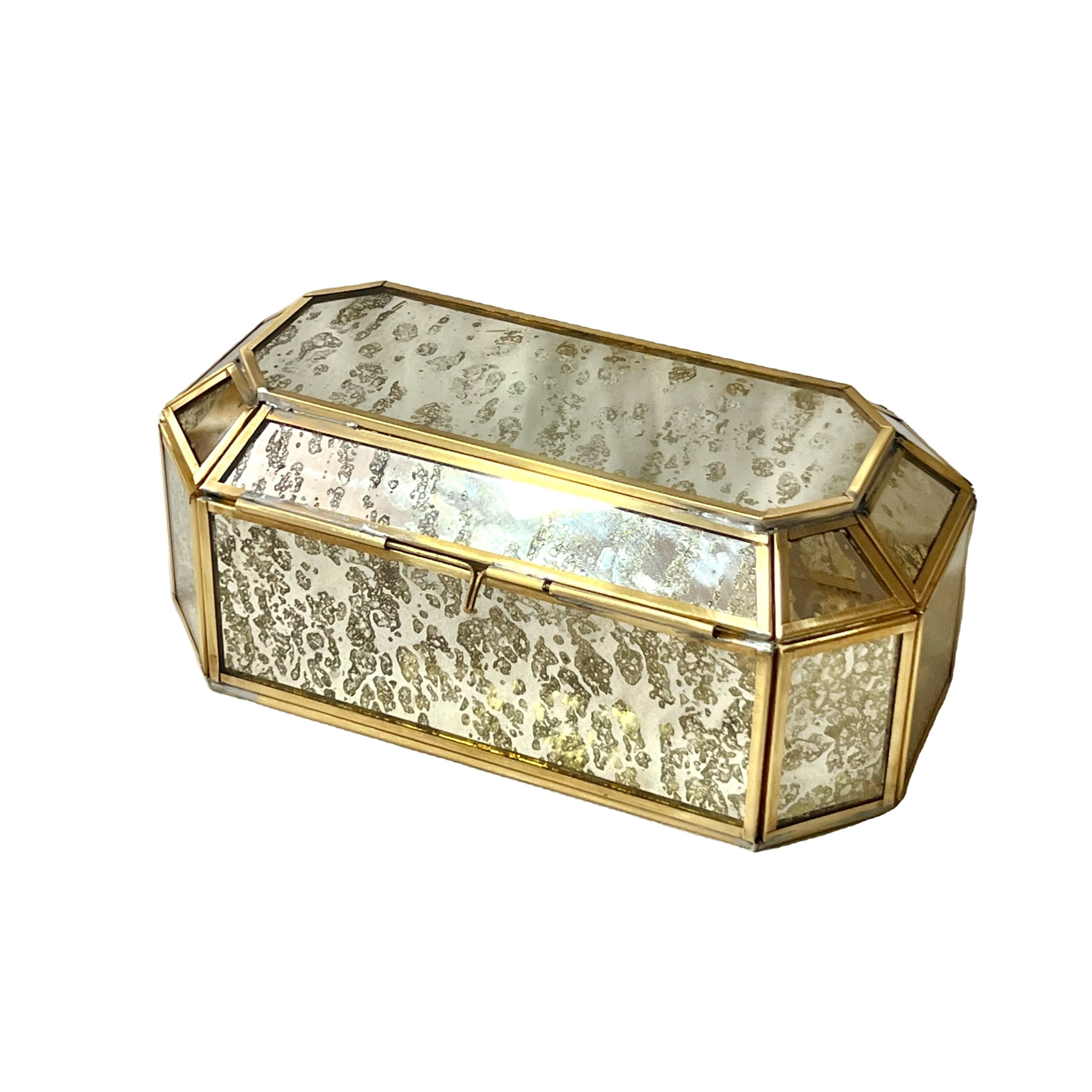 Latest Antique Mercury Glass Gold Metal Framed Jewelry Decorative Box Rings Earrings Storage Handmade Jewellery Box