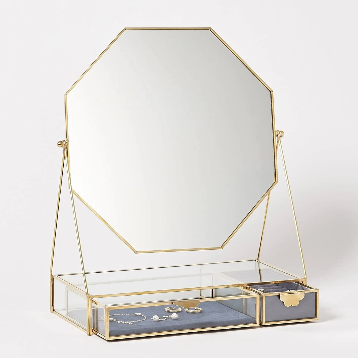 Modern Home Decorative Jewelry Box Table Mirror with Gold Rim Mini Drawers Elegant Women Dressing and Accessories Storage Box