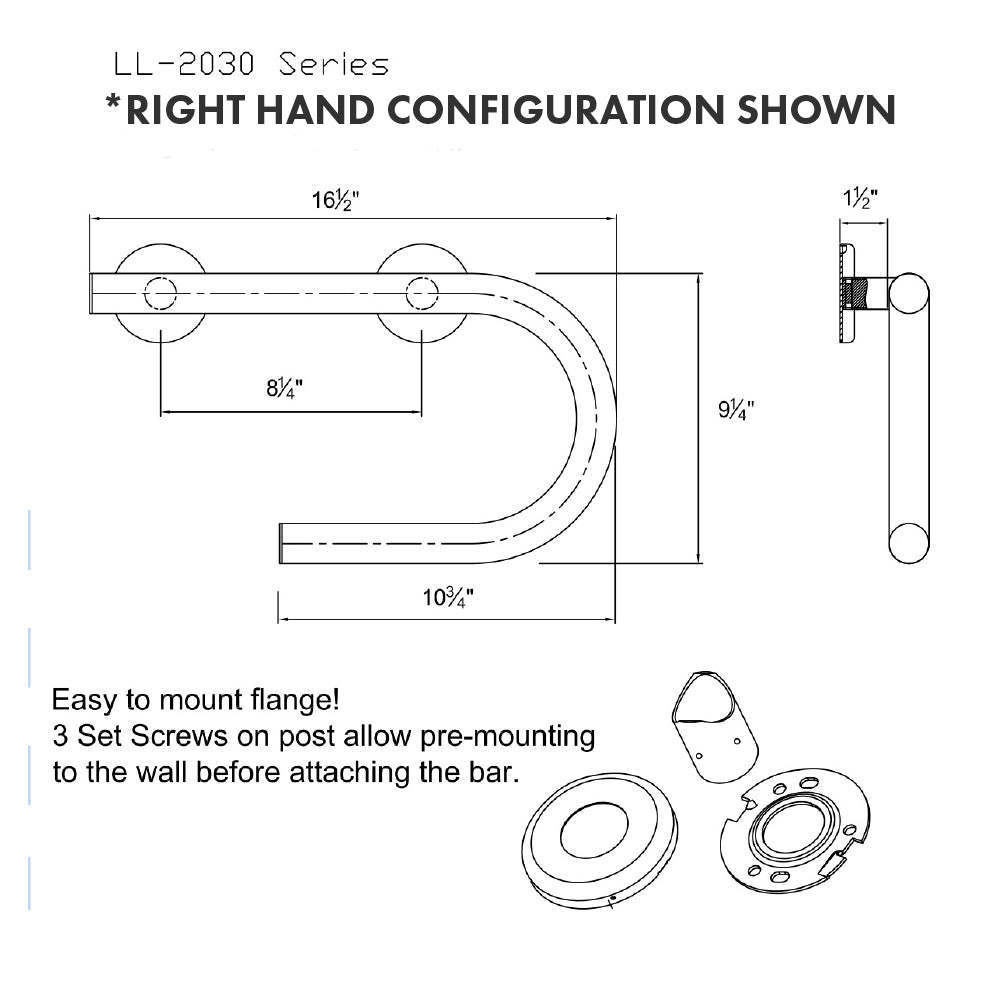 Bathroom Accessories round bathtub security pole stainless steel grab rail with Toilet paper holder curved shower safe grab bar