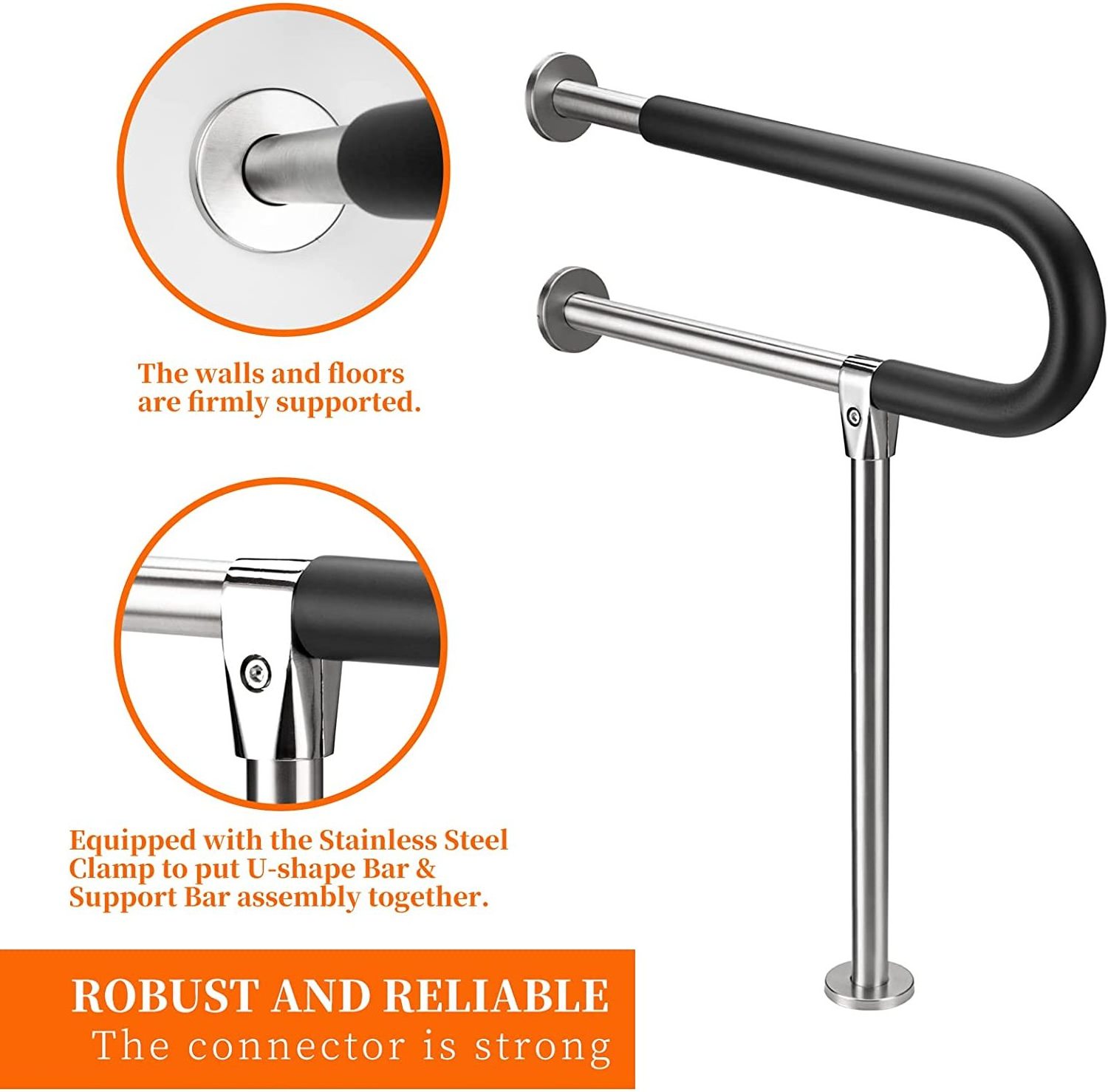 Botabay Handicap Grab Bars Rails 23.6 Inch Toilet Handrails Bathroom Safety Bar Stainless Steel Hand Support Rai