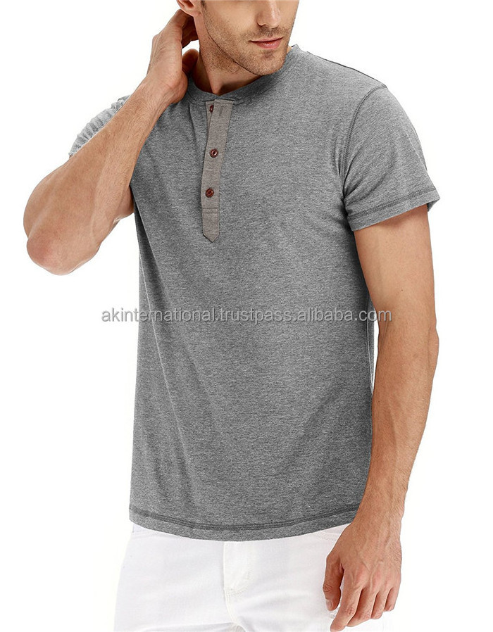 Wholesale Henley Shirts Blank Slim Fit t Shirts Mens Casual Tee 95 Cotton 5 Spandex Short Sleeve Tee With Buttons