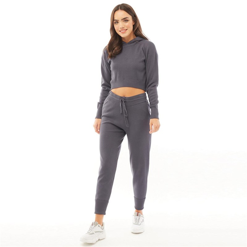 Fancy Crop Tracksuits For Ladies Regular Fit Drawstring Crop Hoodie With Trouser Jogging Outwear Sweat Suits For Girls