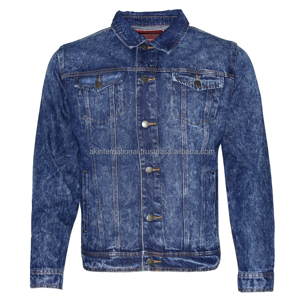 Wholesale Mens Denim Jean Jacket Faded Premium Cotton Button Up Slim Fit Red Label Customized