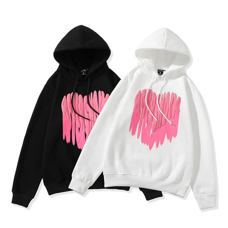 100% Cotton Bubble Letter Terry Hoodie Custom Puff Print Plus Size Men's Hoodie Customized