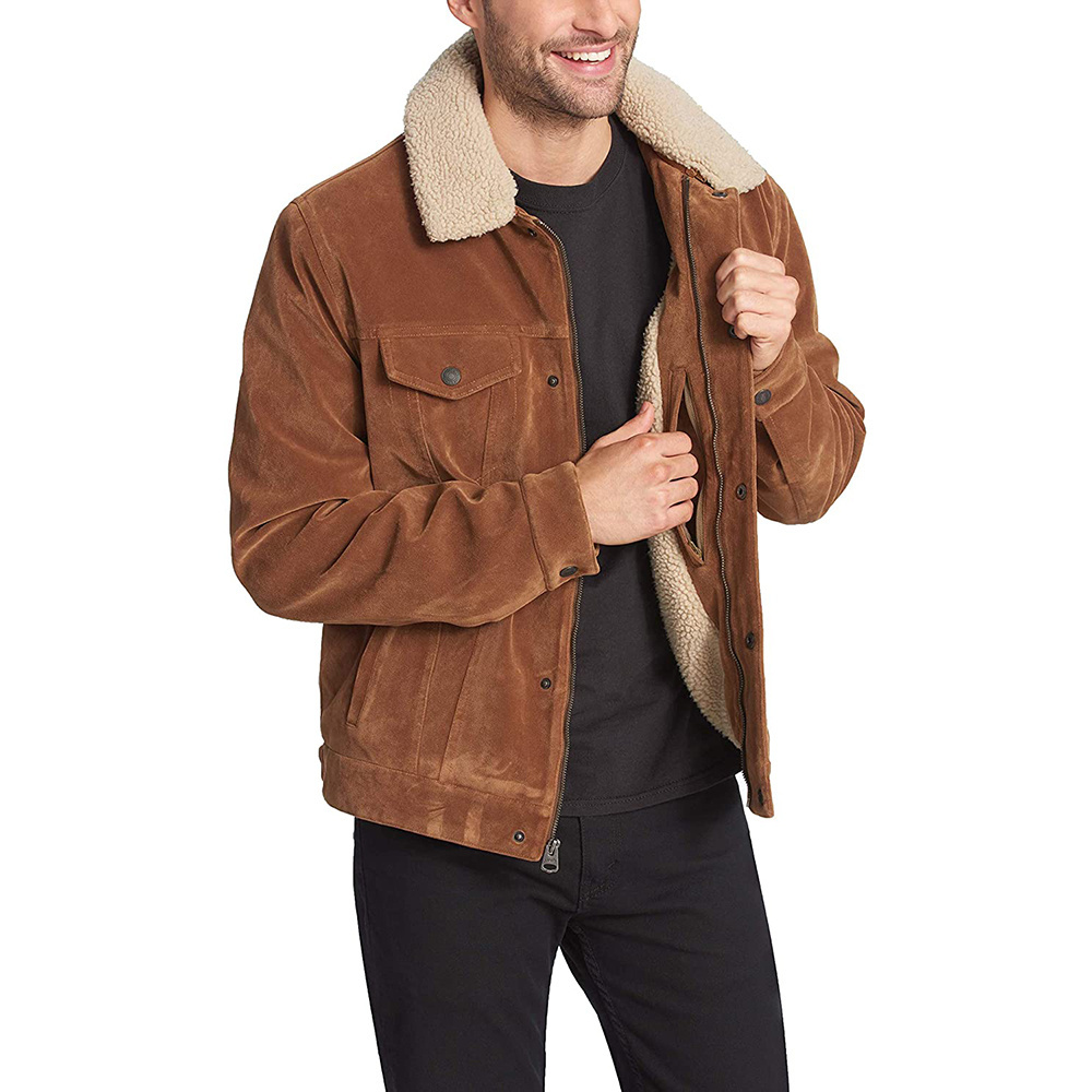 High Quality Men Biker Fur Jacket Leather Brown Color Hot Style Jacket Hollywood Jackets Long Sleeves Zipper Coats