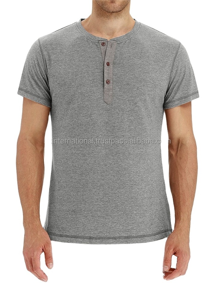 Wholesale Henley Shirts Blank Slim Fit t Shirts Mens Casual Tee 95 Cotton 5 Spandex Short Sleeve Tee With Buttons