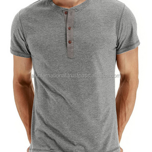 Wholesale Henley Shirts Blank Slim Fit t Shirts Mens Casual Tee 95 Cotton 5 Spandex Short Sleeve Tee With Buttons